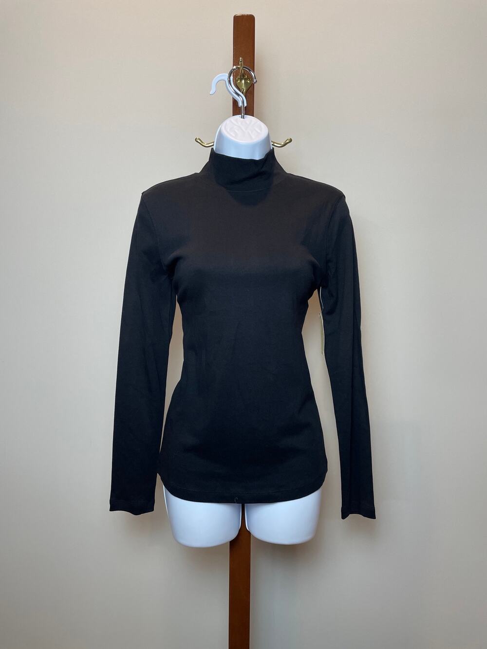 St. John’s Bay Top Size S Black Cotton Turtleneck Long Sleeve Knit NWT